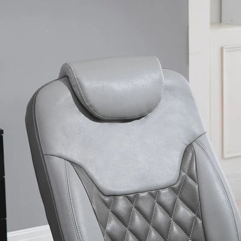 HOMCOM PU Recliner Reading Armchair with Footrest, Headrest and Round Steel/Wood Base for Living Room or Office, Grey