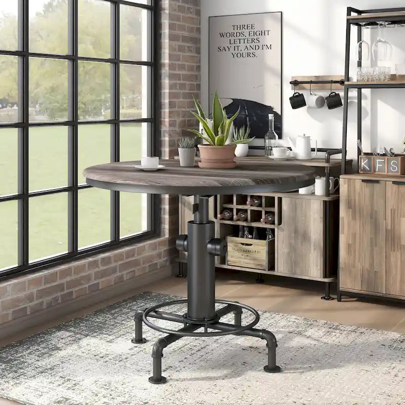 Table de comptoir ronde noire antique avec base en bouche d'incendie - 45 pouces - 4 places