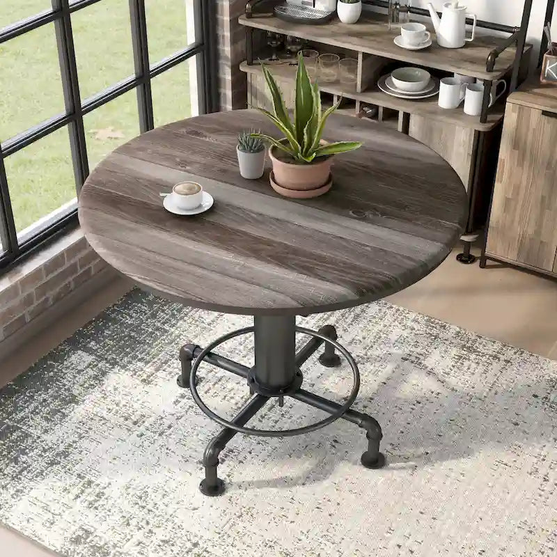 Table de comptoir ronde noire antique avec base en bouche d'incendie - 45 pouces - 4 places