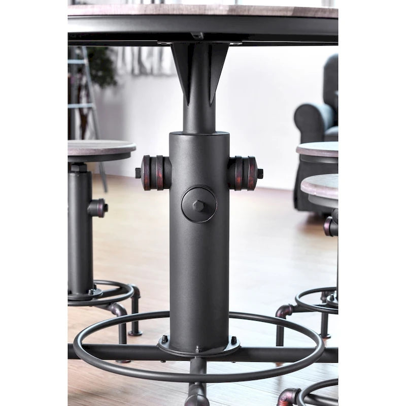 Table de comptoir ronde noire antique avec base en bouche d'incendie - 45 pouces - 4 places