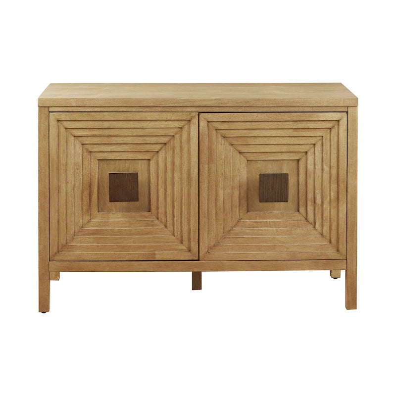 Meuble de rangement 2 portes en bois naturel géométrique avec étagères réglables