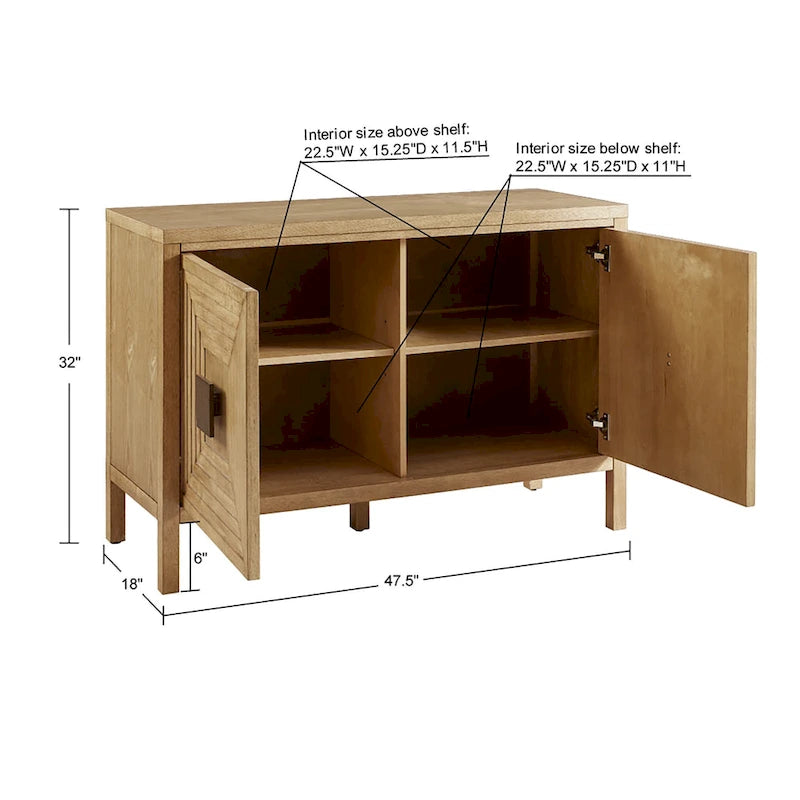 Meuble de rangement 2 portes en bois naturel géométrique avec étagères réglables