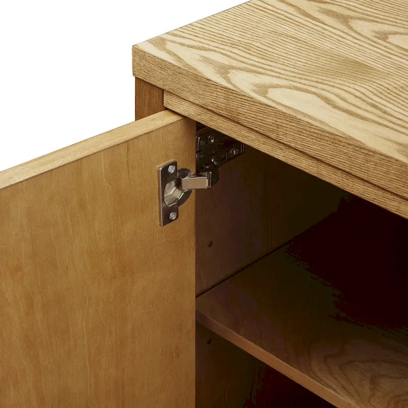 Meuble de rangement 2 portes en bois naturel géométrique avec étagères réglables