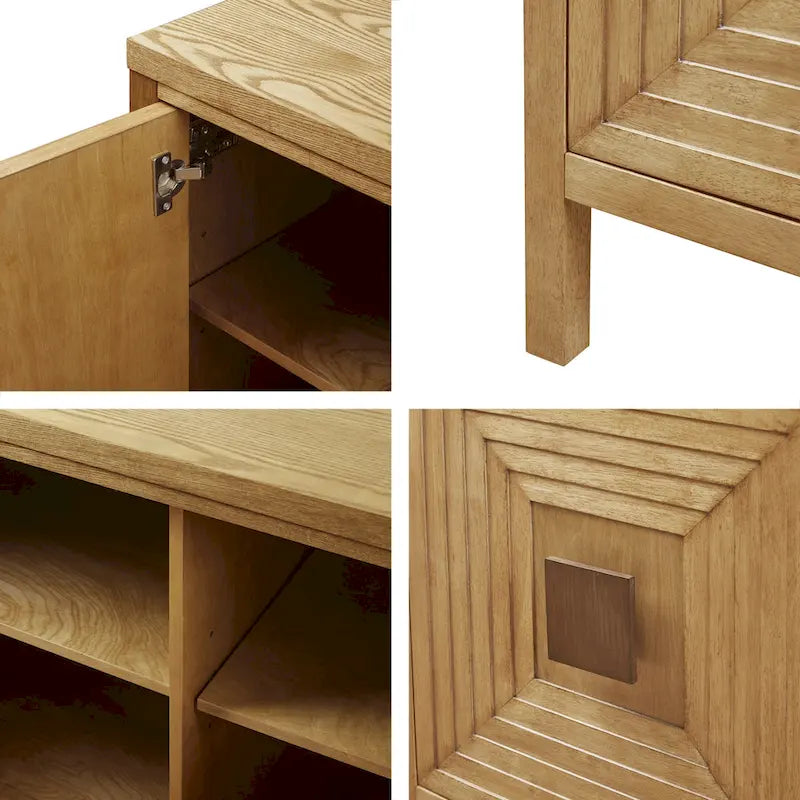 Meuble de rangement 2 portes en bois naturel géométrique avec étagères réglables