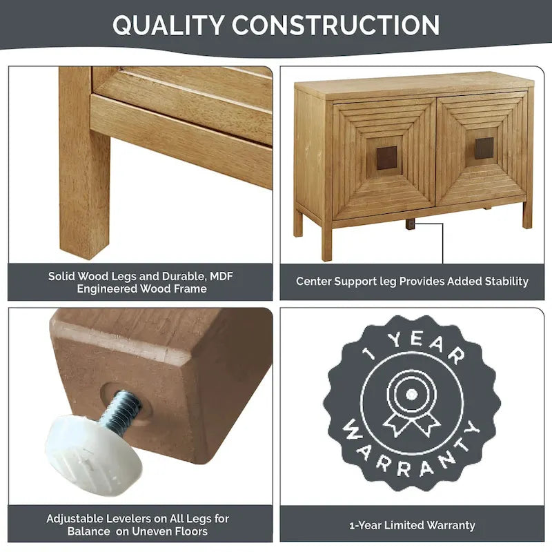 Meuble de rangement 2 portes en bois naturel géométrique avec étagères réglables