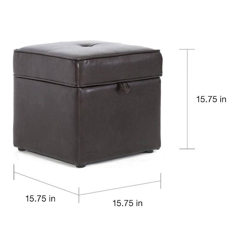 Dark Brown Faux Leather Storage Ottoman