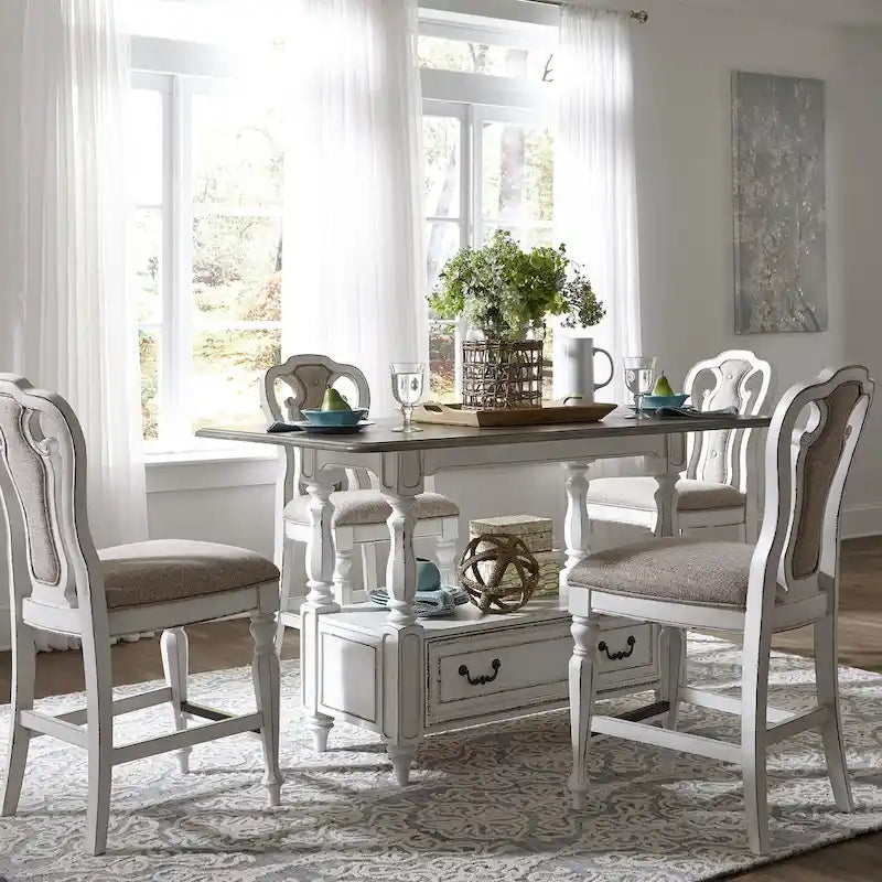 Ensemble de table de rassemblement 5 pièces Magnolia Manor blanc antique écorce patinée
