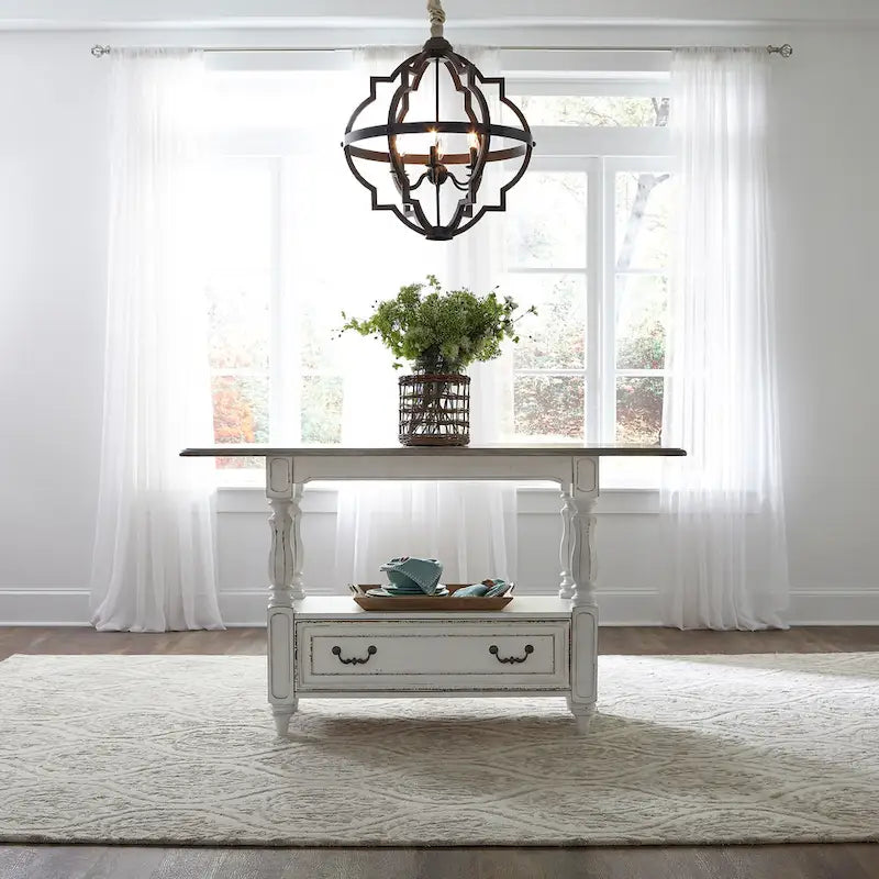 Ensemble de table de rassemblement 5 pièces Magnolia Manor blanc antique écorce patinée