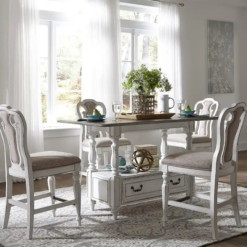 Ensemble de table de rassemblement 5 pièces Magnolia Manor blanc antique écorce patinée