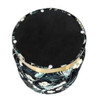 Adeco Round Flower Velvet Ottoman Foot Stool with Gold Trim Foot Rest
