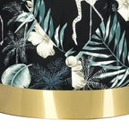 Adeco Round Flower Velvet Ottoman Foot Stool with Gold Trim Foot Rest