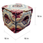 Handmade Kilim Upholstered Ottoman (India) - 16 x 16 x 16