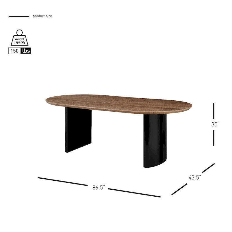 Table à manger ovale en noyer avec pieds en demi-cercle - 219,7 cm