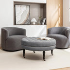 Porthos Home Indy Fabric Round Cocktail Ottoman with Rubberwood Legs and Wheels
