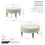 Porthos Home Indy Fabric Round Cocktail Ottoman with Rubberwood Legs and Wheels