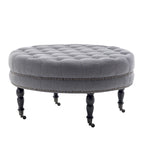 Porthos Home Indy Fabric Round Cocktail Ottoman with Rubberwood Legs and Wheels