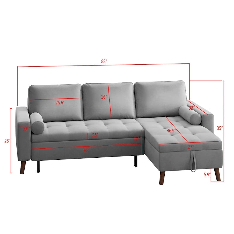 88 Canapé convertible réversible en sectionnel avec lit de rangement