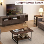 2-Tier Modern Industrial 41 Large Wood Coffee Table with Storage Shelf