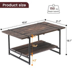 2-Tier Modern Industrial 41 Large Wood Coffee Table with Storage Shelf