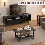 2-Tier Modern Industrial 41 Large Wood Coffee Table with Storage Shelf