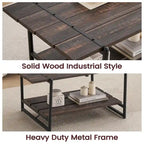2-Tier Modern Industrial 41 Large Wood Coffee Table with Storage Shelf