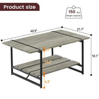 2-Tier Modern Industrial 41 Large Wood Coffee Table with Storage Shelf