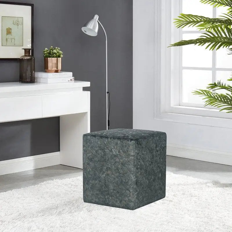 Adeco Square Ottoman Vanity Stool Fabric Upholstered Footrest Footstool