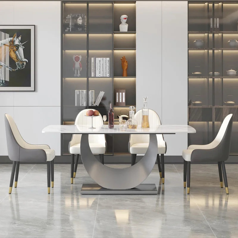 Table à manger rectangulaire en pierre frittée avec piètement en acier inoxydable - 180 cm - 6 à 8 places