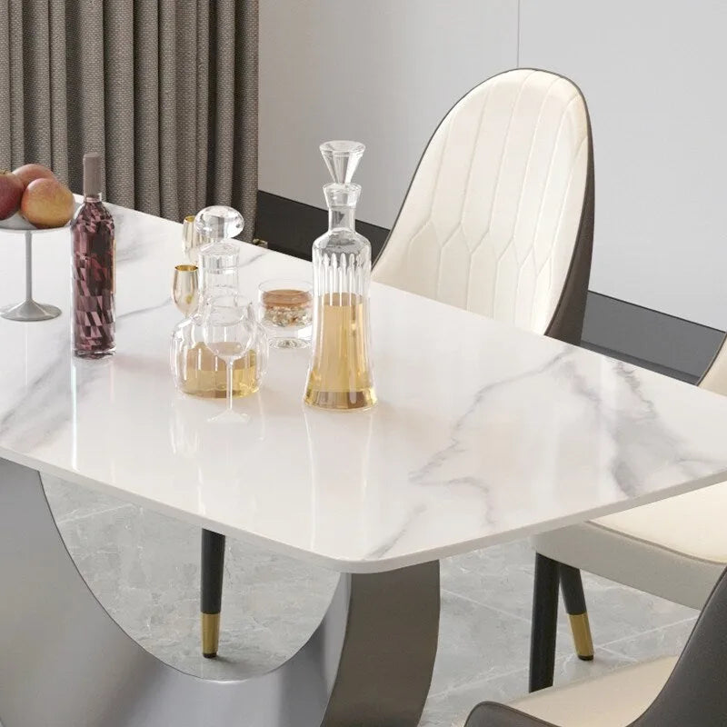 Table à manger rectangulaire en pierre frittée avec piètement en acier inoxydable - 180 cm - 6 à 8 places
