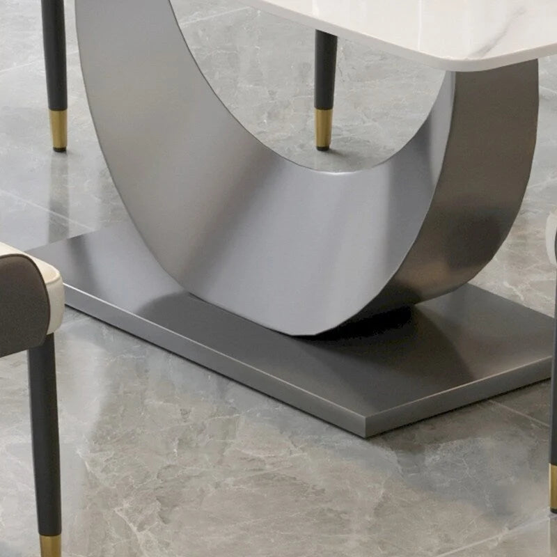 Table à manger rectangulaire en pierre frittée avec piètement en acier inoxydable - 180 cm - 6 à 8 places