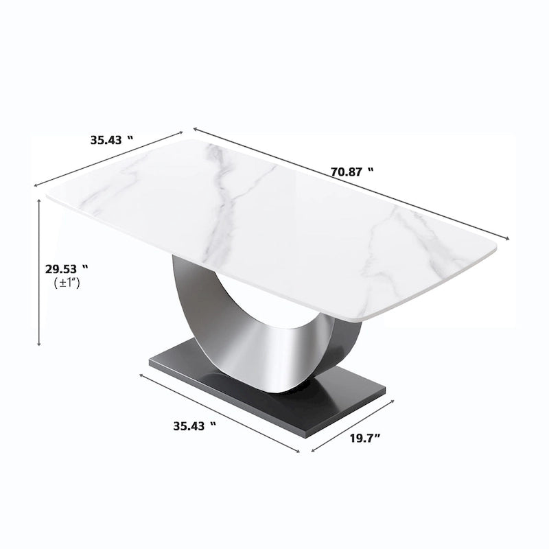 Table à manger rectangulaire en pierre frittée avec piètement en acier inoxydable - 180 cm - 6 à 8 places