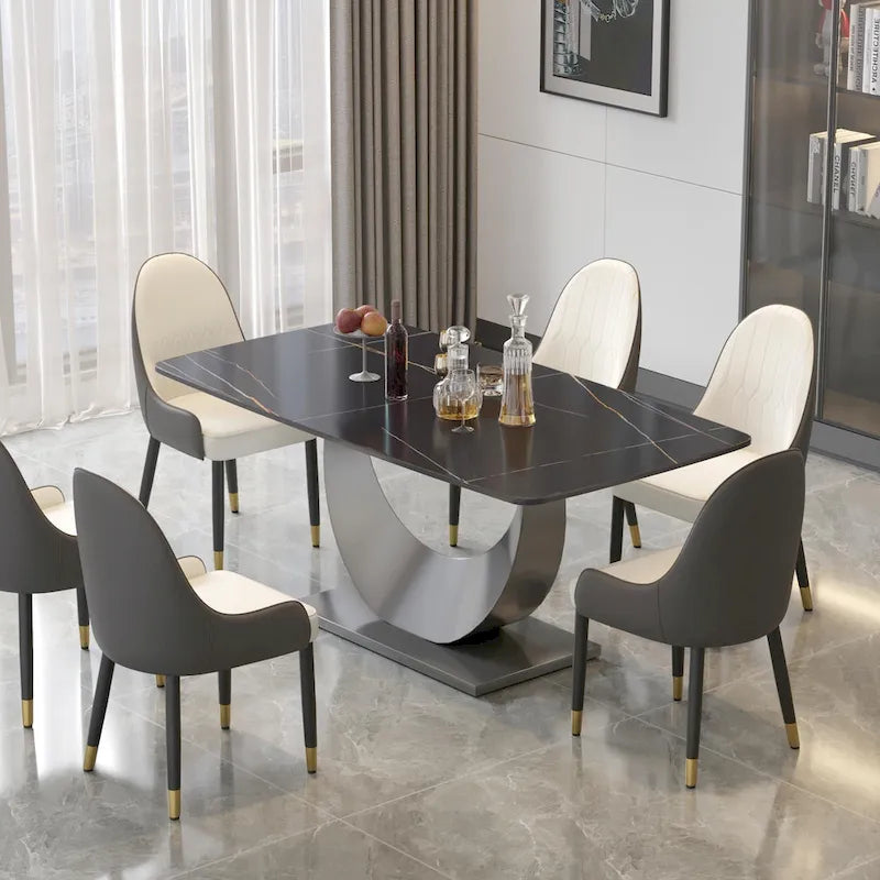 Table à manger rectangulaire en pierre frittée avec piètement en acier inoxydable - 180 cm - 6 à 8 places