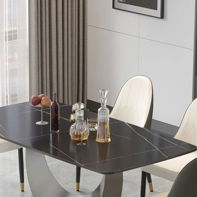 Table à manger rectangulaire en pierre frittée avec piètement en acier inoxydable - 180 cm - 6 à 8 places