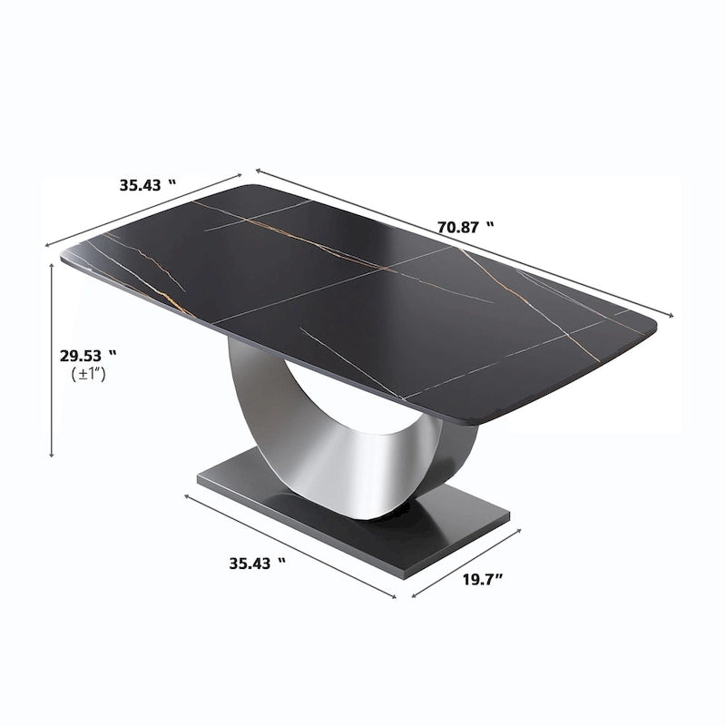 Table à manger rectangulaire en pierre frittée avec piètement en acier inoxydable - 180 cm - 6 à 8 places