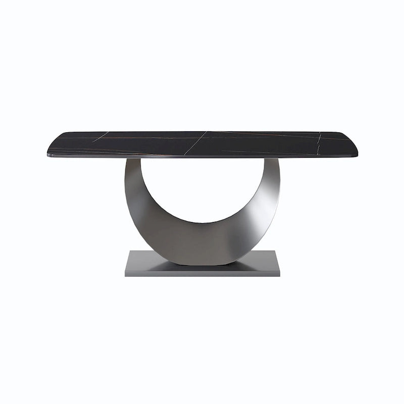 Table à manger rectangulaire en pierre frittée avec piètement en acier inoxydable - 180 cm - 6 à 8 places