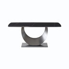 Table à manger rectangulaire en pierre frittée avec piètement en acier inoxydable - 180 cm - 6 à 8 places
