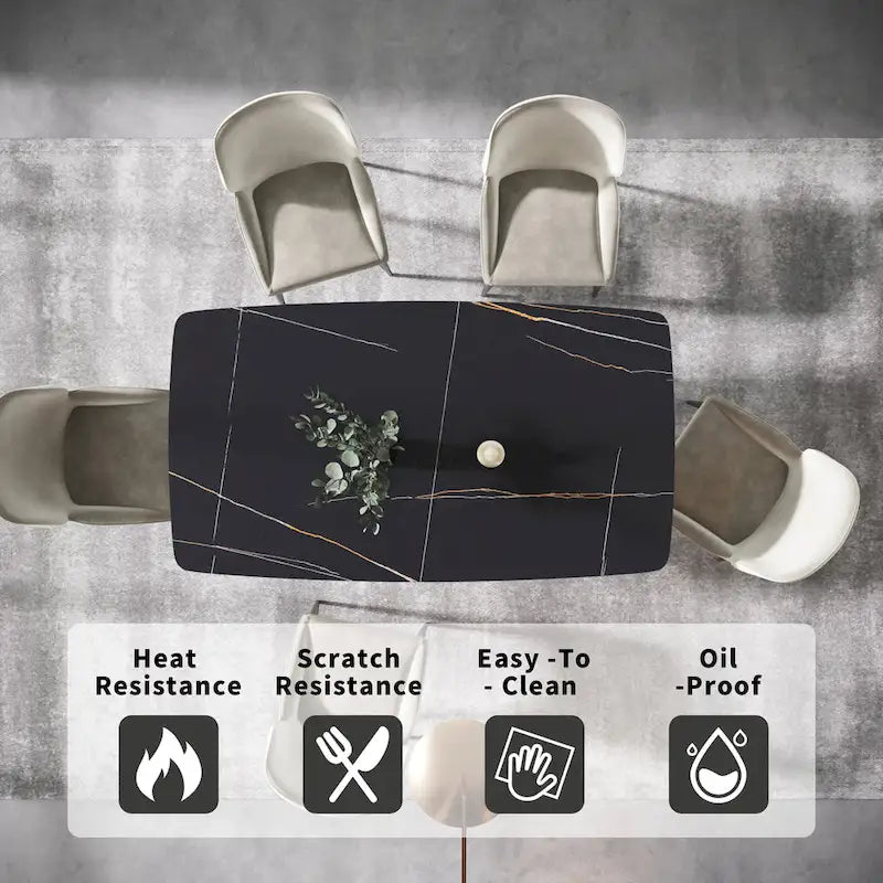 Table à manger rectangulaire en pierre frittée avec piètement en acier inoxydable - 180 cm - 6 à 8 places
