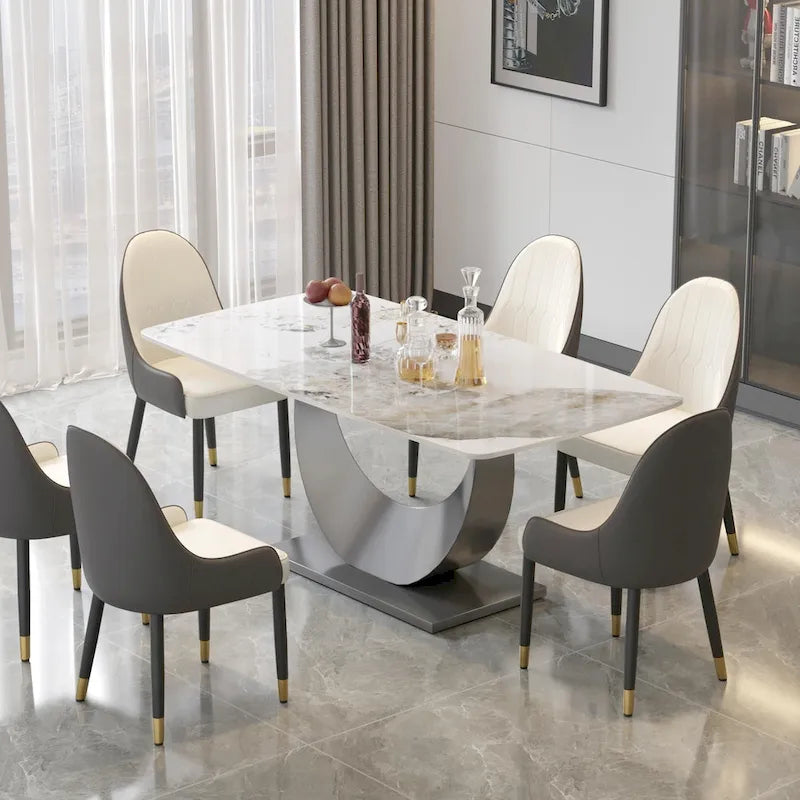 Table à manger rectangulaire en pierre frittée avec piètement en acier inoxydable - 180 cm - 6 à 8 places