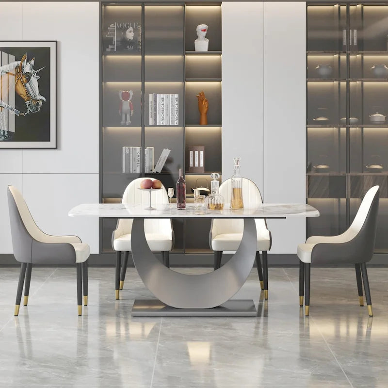 Table à manger rectangulaire en pierre frittée avec piètement en acier inoxydable - 180 cm - 6 à 8 places