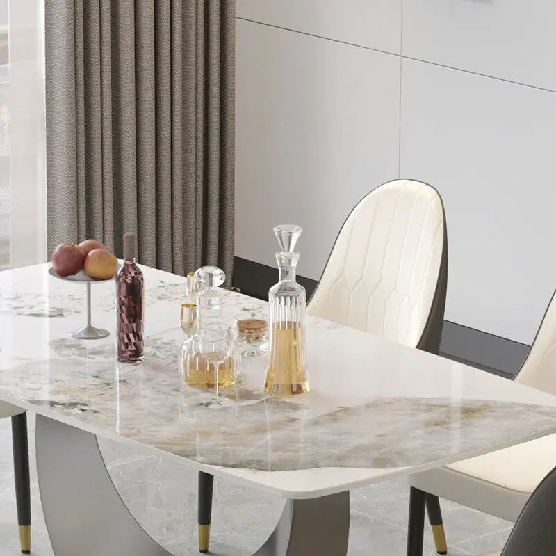Table à manger rectangulaire en pierre frittée avec piètement en acier inoxydable - 180 cm - 6 à 8 places