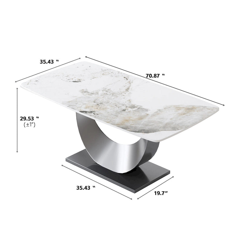 Table à manger rectangulaire en pierre frittée avec piètement en acier inoxydable - 180 cm - 6 à 8 places