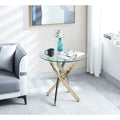 Modern Round Tempered Glass End Table with Stainless Steel Legs