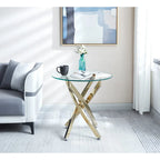 Modern Round Tempered Glass End Table with Stainless Steel Legs