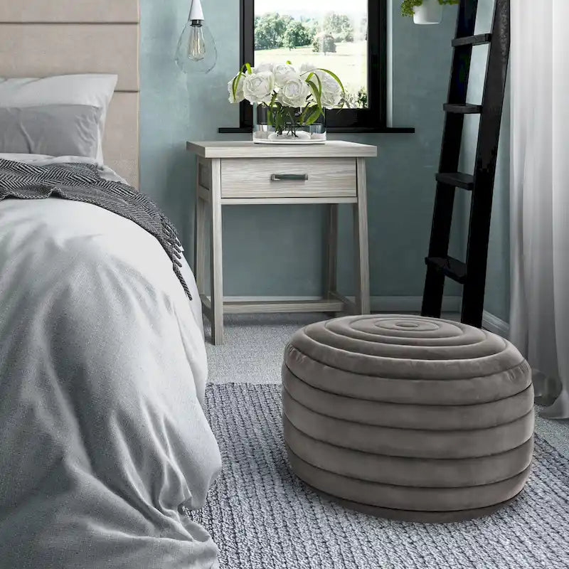 WYNDENHALL Anna Boho Round Pouf in Velvet Fabric
