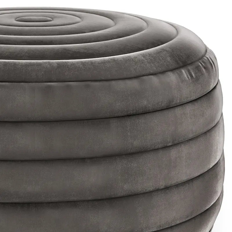 WYNDENHALL Anna Boho Round Pouf in Velvet Fabric