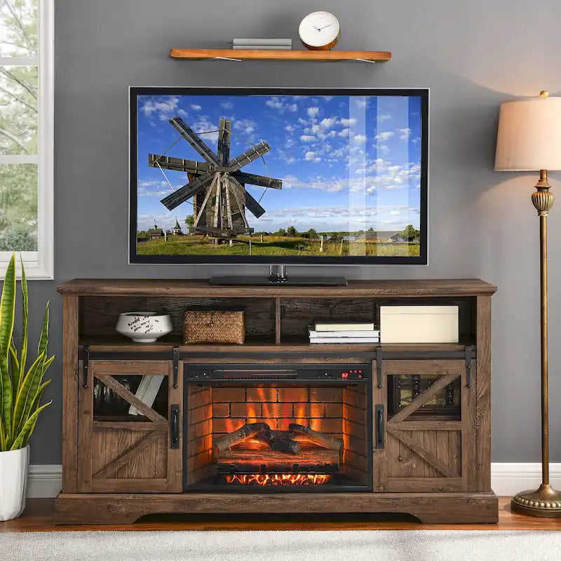 Meuble TV avec cheminée électrique de 60 pouces et rangements