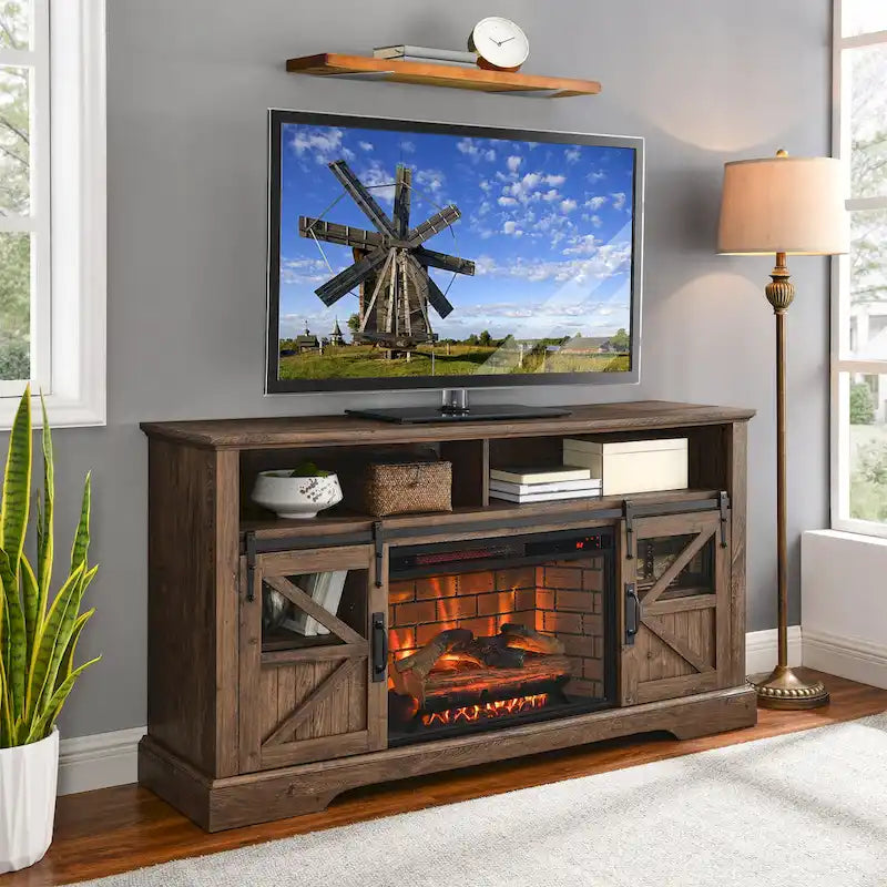 Meuble TV avec cheminée électrique de 60 pouces et rangements