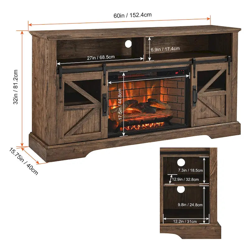 Meuble TV avec cheminée électrique de 60 pouces et rangements