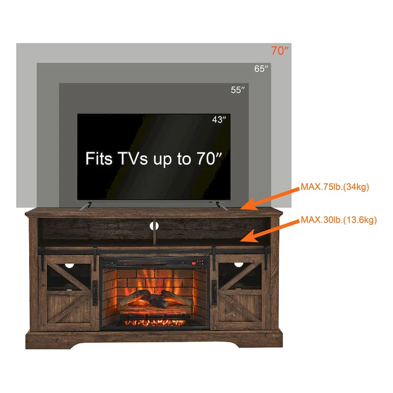 Meuble TV avec cheminée électrique de 60 pouces et rangements