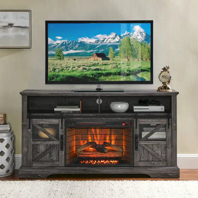 Meuble TV avec cheminée électrique de 60 pouces et rangements